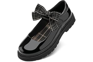 Stelle School Shoes for Girls Mary Jane Uniform Dress Shoes Detachable Bow Chunky Ballerina