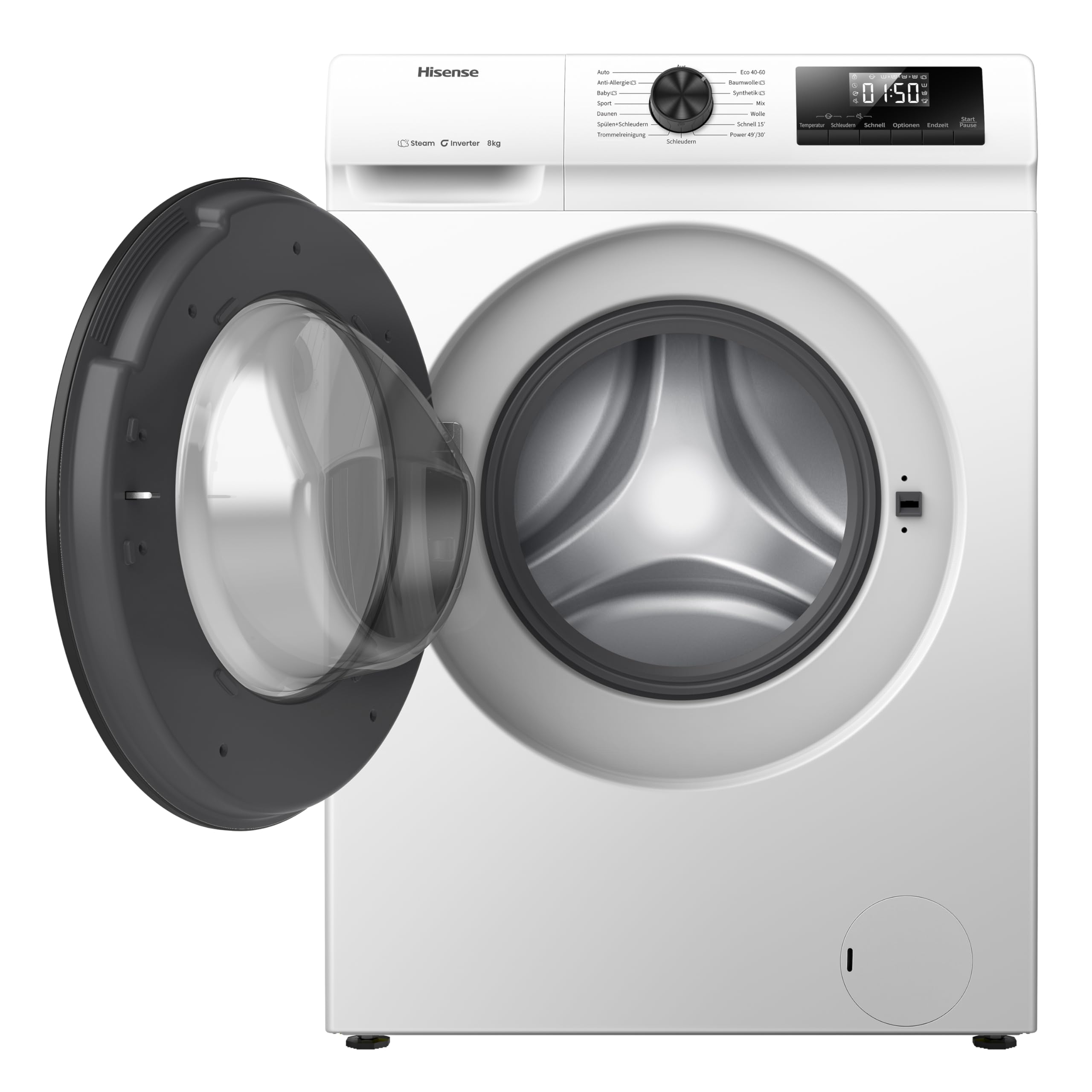 Hisense WF1Q8041BW Waschmaschine mit Dampffunktion /8KG /1400 U/Min /15 Programme/Anti-Allergie Programm/Baby-Wäsche/AutoWash/QuickWash/Daunen/Eco/Power 49' / Verzögertes Ende/EEK: A/Weiß 4