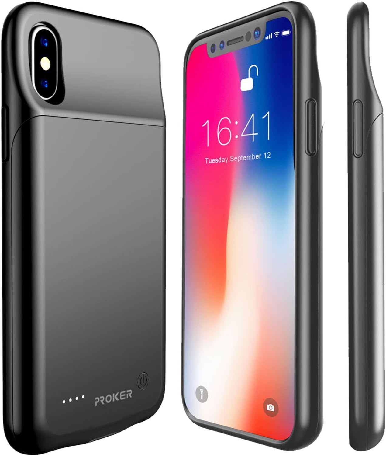iPhone X Battery Case,Proker 3200mAh Slim External Charger Case Portable Protective Charging Case for iPhone X 5.8inch Extended Battery Pack [Support Lightning Headset](Black)