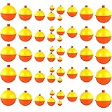 Coopay 30pcs-50pcs Fishing Bobbers Floats Set Snap on Float Yellow/Orange Push Button Round Buoy Floats Fishing Tackle Accessories