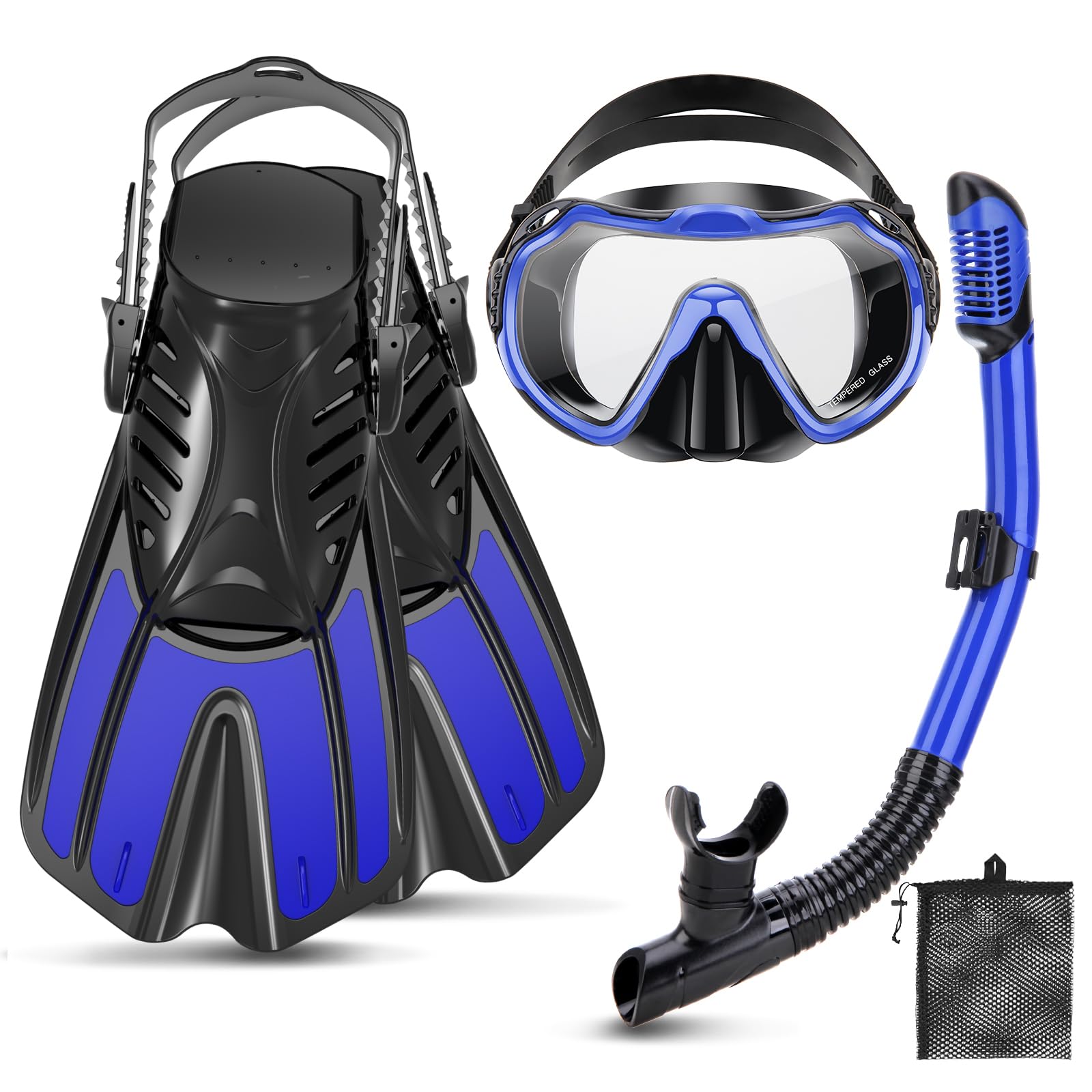 Photo 1 of CTSAYTL Snorkeling Gear for Adults, 4 in 1 Travel Size Mask Fins Snorkel Set with Panoramic View Anti Fog Mask, Dry Top Snorkel, Trek Fins and Travel Bag, Snorkel Gear for Swimming Diving Snorkeling