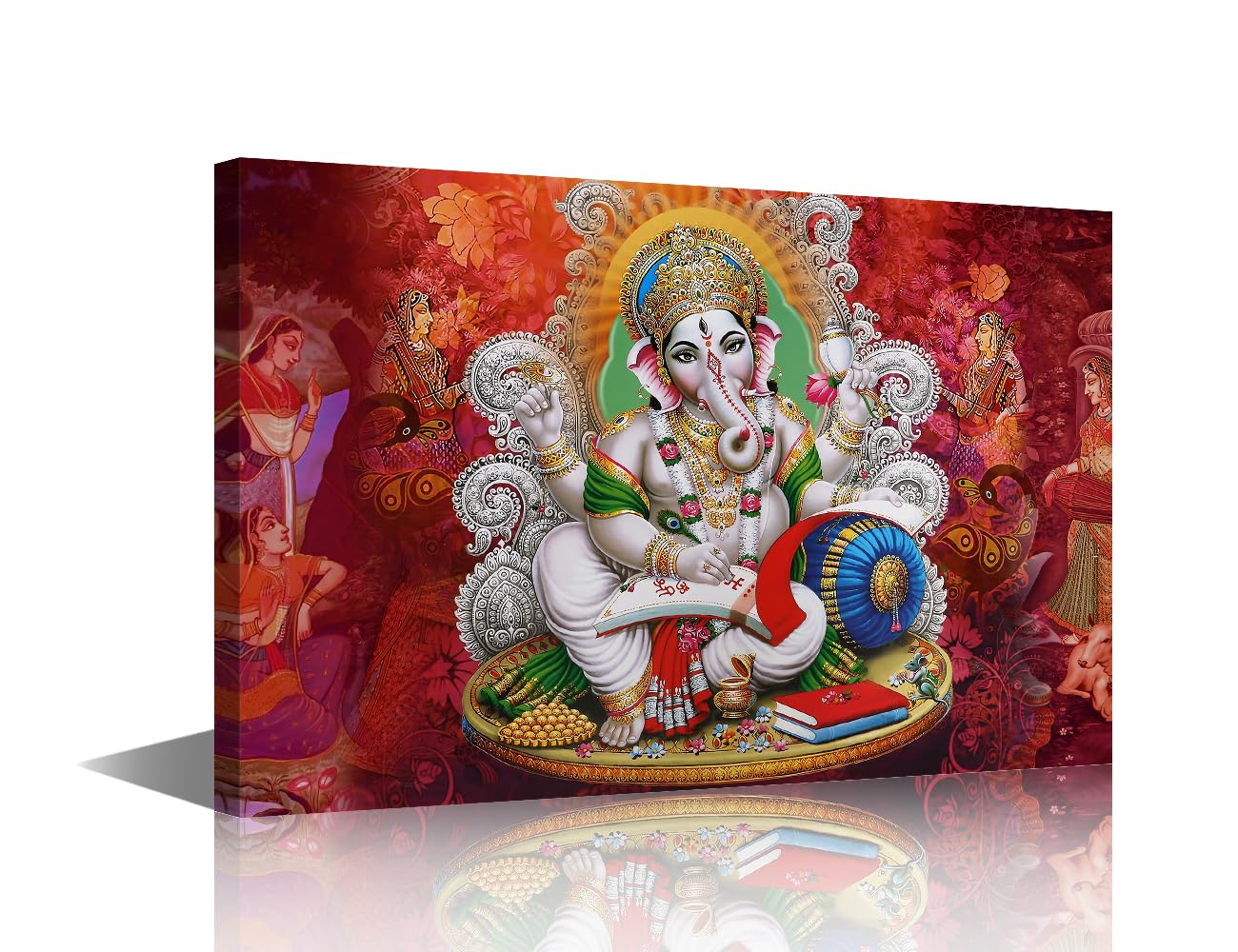 1 Panel Wall Decor Indian God Canvas Wall Art Ganesha Modern Artwork for Office Religious Culture Picture Print on Canvas Wall Decorations Framed Ready to Hang for Living Bedroom Home, 16" Wx24 H