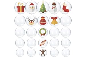 JISHI Christmas Ornaments Balls 25pcs Clear Plastic Fillable Ornaments for Crafts Bulk, DIY Hanging Transparent Round Ball Ornaments for Christmas Tree Decorations Home Decor Wedding Birthday Party Supplies