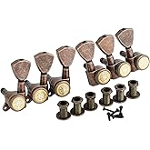 Guyker Guitar Locking Tuners (3L + 3R Handed) - 1:18 Models Rear Lock String Tuning Key Pegs Machine Head with Trapezium Button Antique Bronze, GK04SP