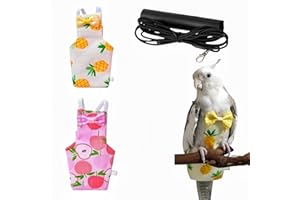 Magnoloran 2 Pcs Bird Diapers Bird Harness Flight Suits Diapers with 80in Flying Leash Reusable Parrot Nappy with Waterproof Inner Layer for Cockatiel Budgie Conure Parakeet Lovebird-Apple&Pineapple