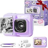 TYPONOS Kids Camera Instant Print, 1080P HD Video Digital Camera, Violet | Camera for Kids with 3 Rolls of Print Paper &amp; 32G Card, Toddler Camera for 4-12 Years Old, ideal Christmas Birthday Gifts