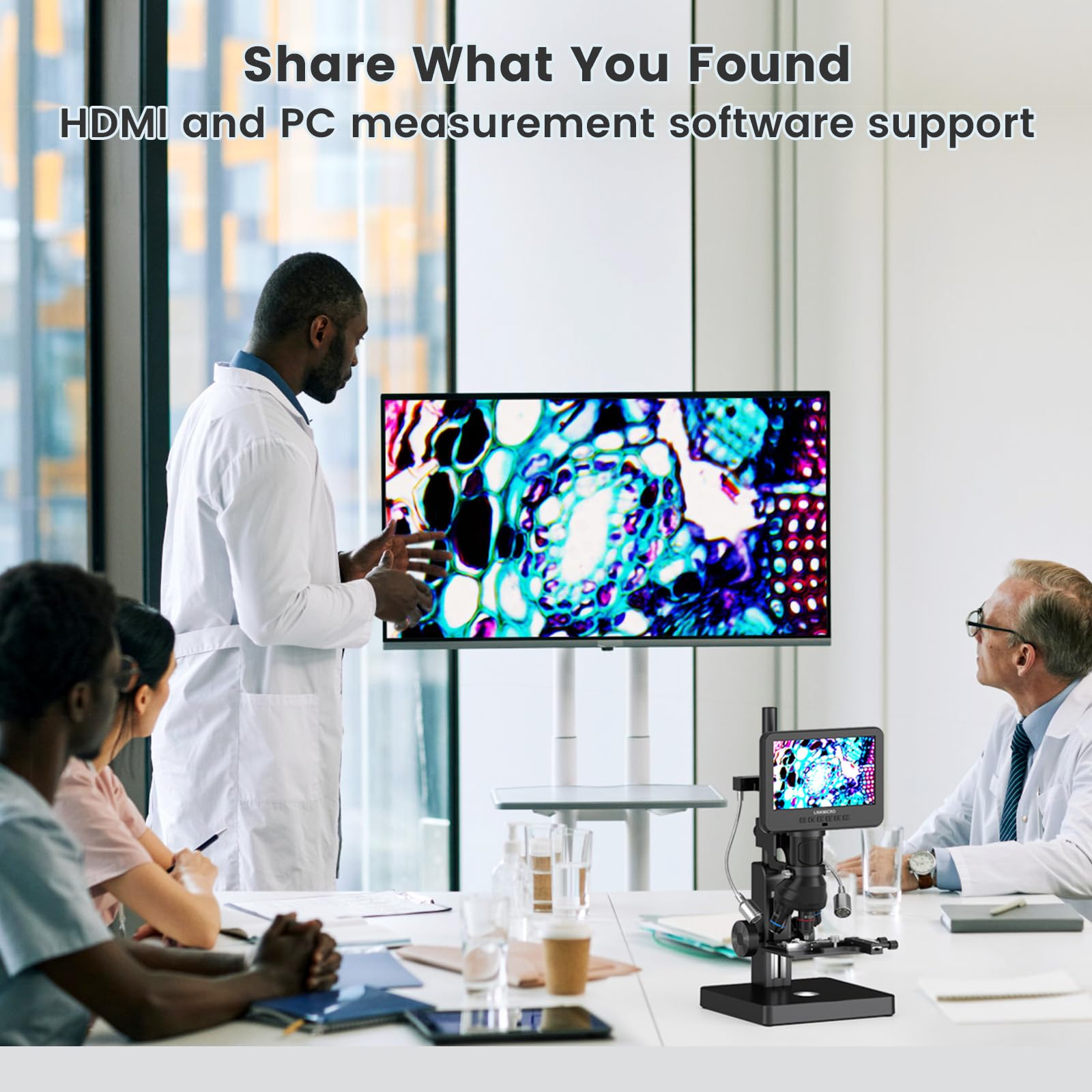 LINKMICRO LM266S 5 Lens HDMI Digital Microscope 5000X for Adults, Lab Biological Microscope with Screen for Slides, Mechanical X-Y Stage, UHD 2160P Video, 7