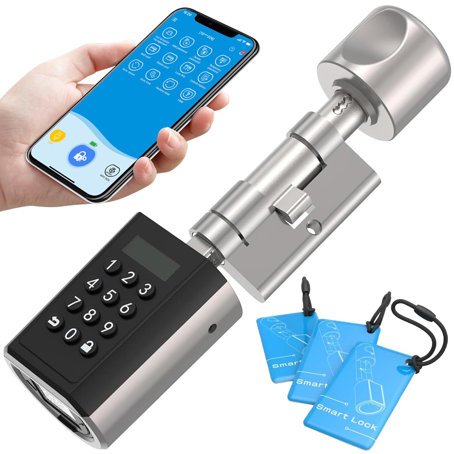 WELOCK Wi-Fi Smart Lock PCB51,5-in-1 Keyless Security Lock for Front Door,Digital Keypad,RFID Card, Bluetooth Control,IP65 Waterproof, Adjustable Euro Cylinder for Bedroom,Hotel,Airbnb (30-70mm Door)