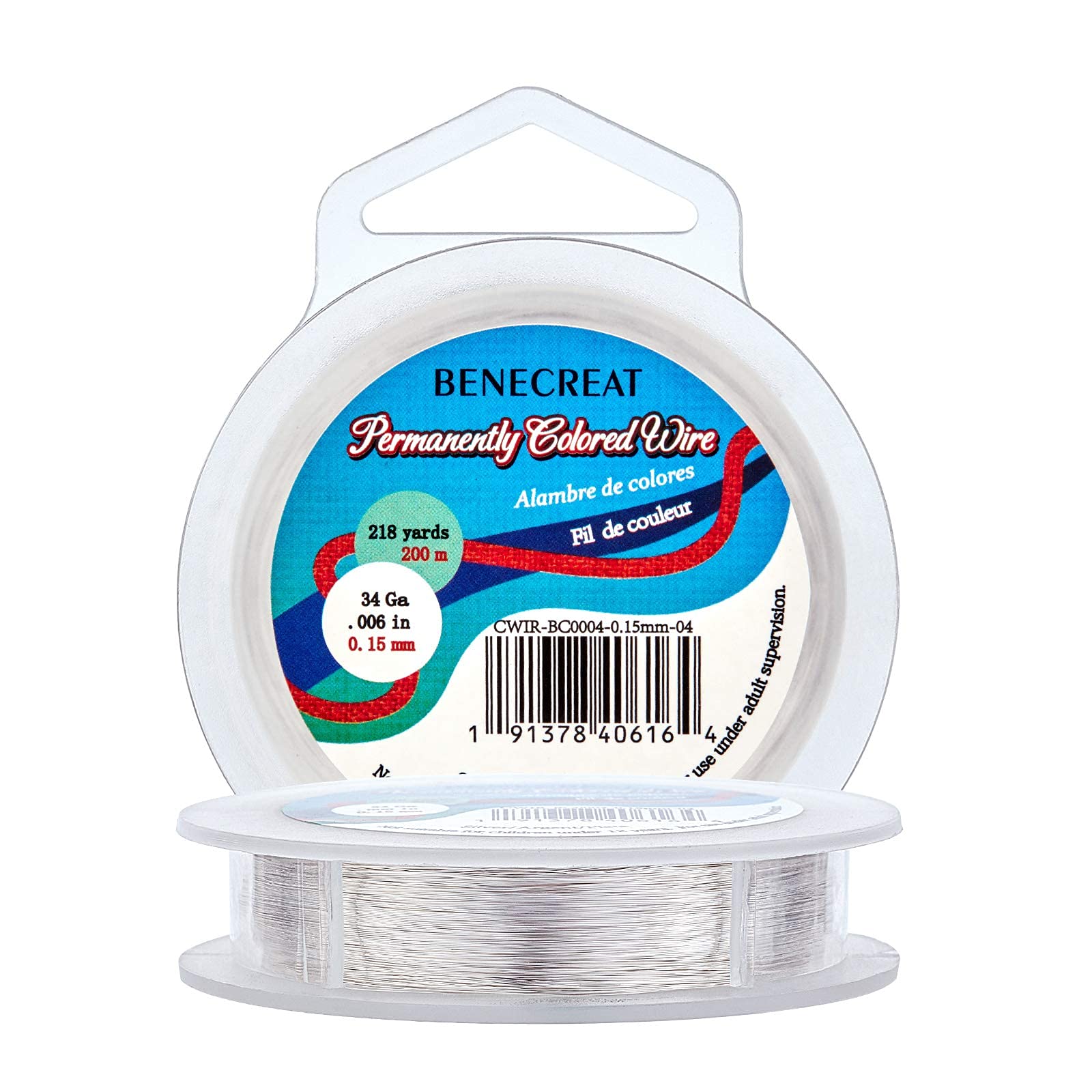 BENECREAT 0.15mm(34Gauge) Tarnish Resistant Copper Wire 200m Silver Jewelry Beading Wire for Crafts Beading Jewelry Making