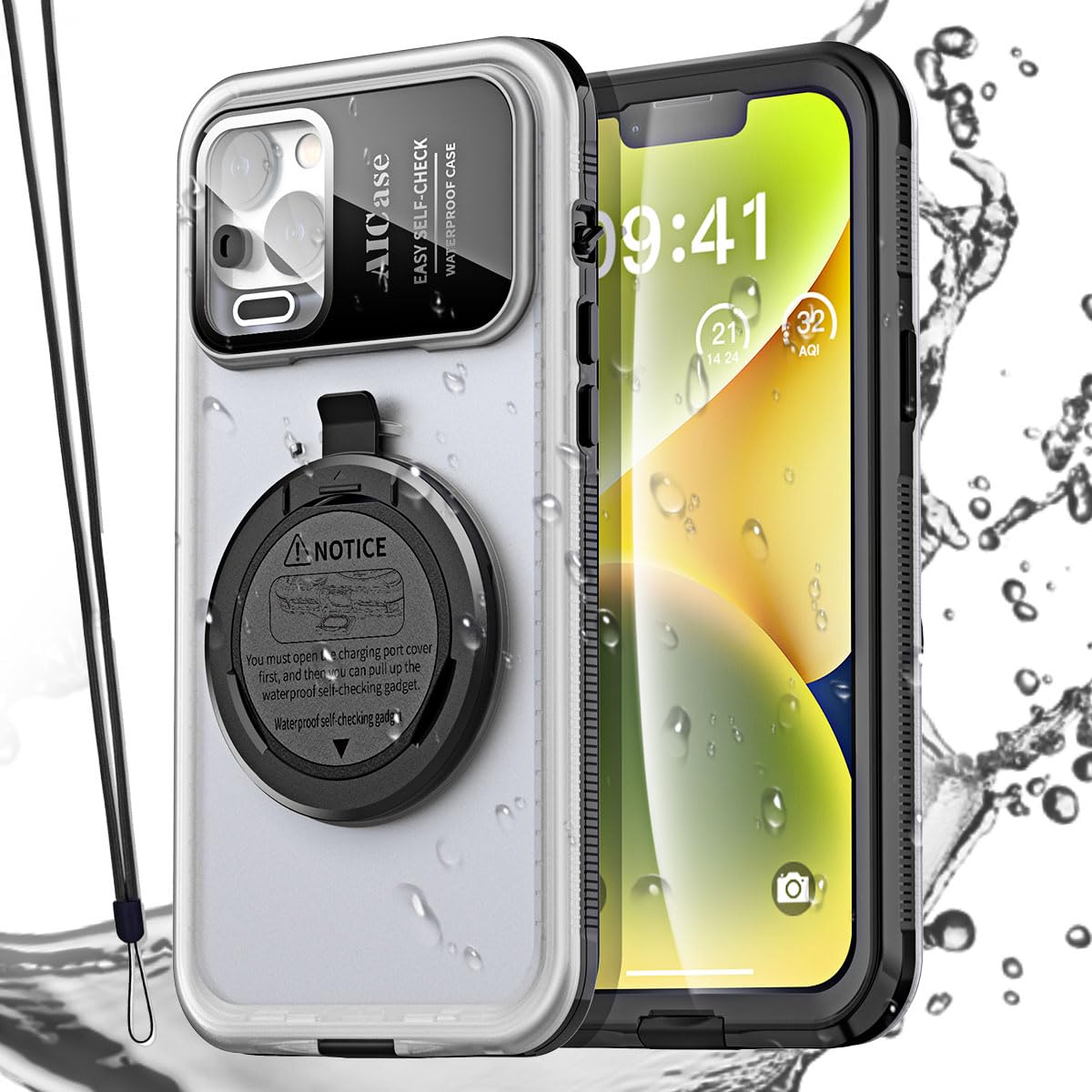 AICase Self-Check Waterproof Phone Case for iPhone 14, Underwater Touchscreen Water Proof Dustproof Snowproof Diving Phone Case Built-in Screen Protector for Shower, Bike, Beach, Snorkelin โ image 1