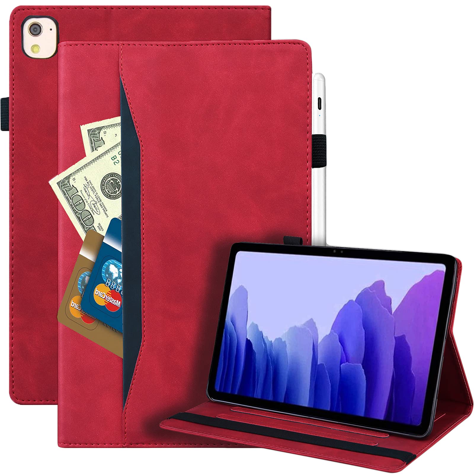 Rosbtib Case for iPad 9th/ 8th/ 7th Generation iPad 10.2 Case 2021/2020/ 2019, Protective Case Skin-Feel Leather Stand Cover Smart Wallet Case with Pen Holder Card Slot Tablet Case iPad 10.2, Red