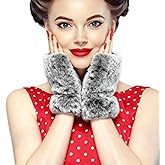 Lupidyyxun Real Rabbit Fur Gloves for Women - Winter Furry Mittens & Knitted Fingerless Gloves