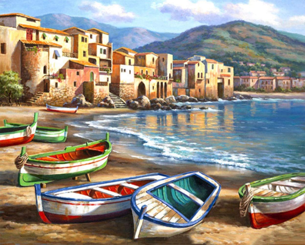 Kaieteur Painting by Number Kits for Adult, DIY Canvas Oil Painting Kit for Kids or Beginner with Paint Brushes Acrylic Pigment Drawing Paintwork 16x20inch Without Frame (Sea View)