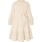 GRACE KARIN Girls Fall Dress Long Sleeve with Pokets Twirl Flowy Swing Lace-Trimmed Holiday Casual Dresses 6-12Y