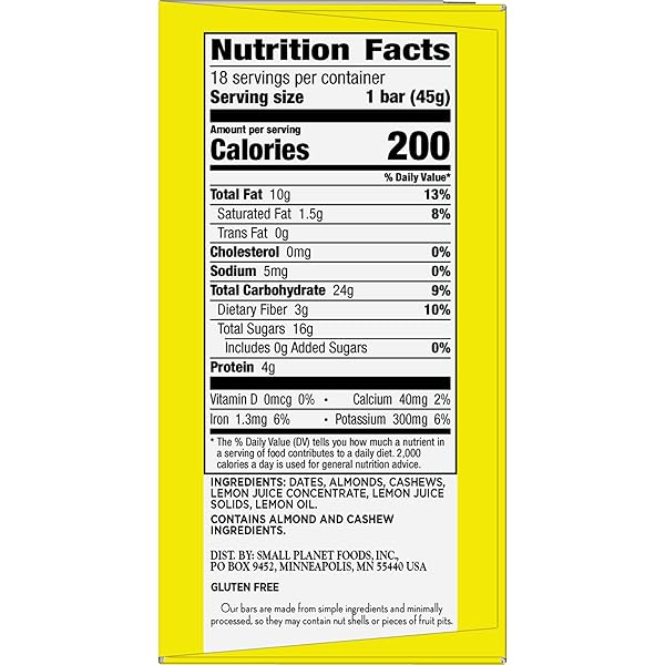 LARABAR LEMON BAR, GLUTEN FREE VEGAN FRUIT & NUT BARS, 1.6 OZ BARS, 18 CT