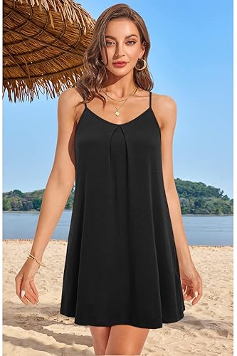ULTRANICE Black Dresses Women 2025 Spring Summer Casual V Neck Adjustable  Spaghetti Vacation Beach Party Weddi