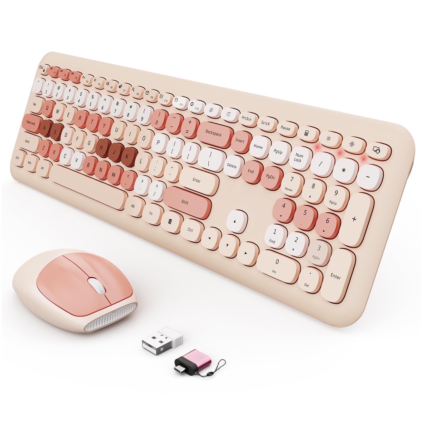 Photo 1 of Wireless Keyboard and Mouse Combo, Colorful Ergonomic Full Size Retro Low-Noise Keyboard with Cute keycaps, Compatible with Windows, PC, Perfer for Home and Office Keyboards (Brown)
