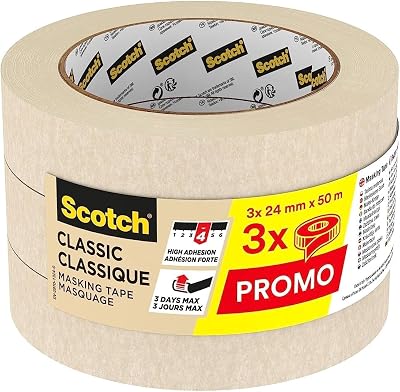 ScotchBlue Classic Premium Masking Tape 24 mm x 50 m Promo Pack 3 Rolls