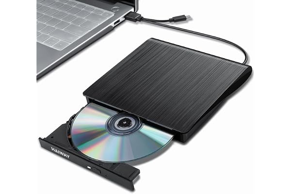 Haiway External DVD Drive, USB 3.0 Type-C CD Burner Portable CD DVD +/-RW Optical Drive Slim CD DVD ROM Rewriter CD/DVD Playe