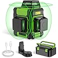 Huepar Laser Level 360, Self Leveling Rechargeable Green Beam 3x360° Cross Line Laser Level 3D Level Laser Tool for Construction and Picture Hanging, Strong Magnetic Bracket & Hard Carry Case -HM03CG