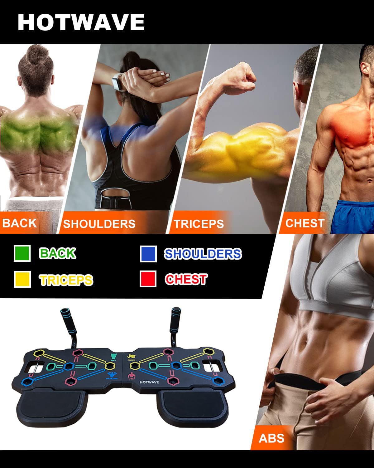 HOTWAVE Push Up Board, Portable Pushup Board for Men, Foldable Push-up Board, Multifunctional Push Up Board 20 in 1 at Home Gym, Pushup Handles for Chest Muscle Exercise Strength Training Equipment