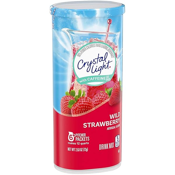 CRYSTAL LIGHT WILD STRAWBERRY DRINK MIX WITH CAFFEINE (6 PITCHER PACKETS)