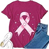 VERYNEAT Breast Cancer Shirts for Women Pink Ribbon Heart T-Shirts in October We Wear Pink Tee Tops