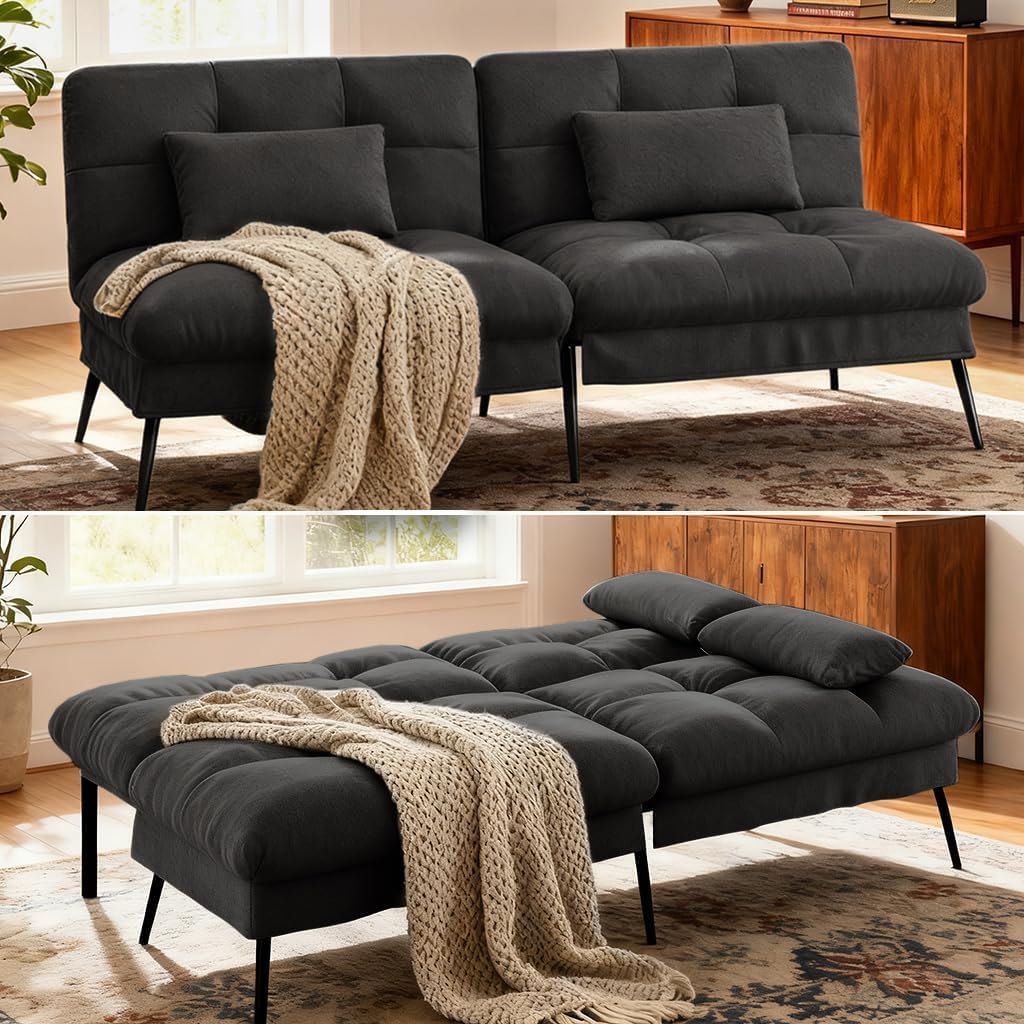 Photo 1 of *** SOFA FRAME ONLY ***COMHOMA Convertible Futon Sofa Bed, 72?Fabric Futons Couch with Adjustable Backrest, Folding Sleeper Recliner for Living Room Furniture (Black)