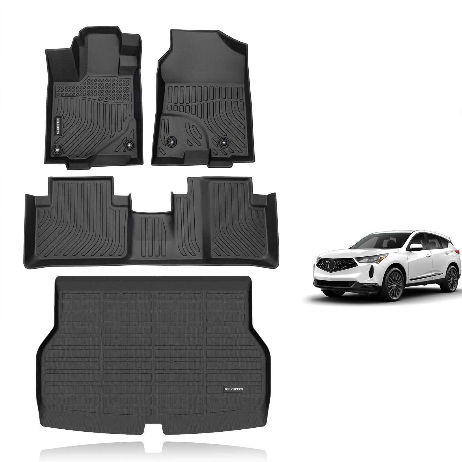 KELCSEECS® Floor Mats & Cargo Liner Custom for Acura RDX 2013 2014 2015,All Weather Protection TPE Floor Liners Front& Rear Row Full Set RDX Accessories Black Image