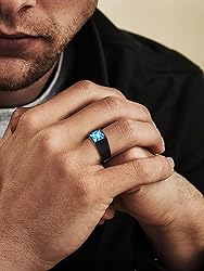 U7 Men Statement Wedding Band with Blue Topaz