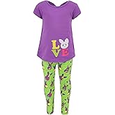 Unique Baby 2 Piece Girls Printed Leggings Outfit with Short Sleeve Cross Back Shirt Kid and Toddler Clothes Set