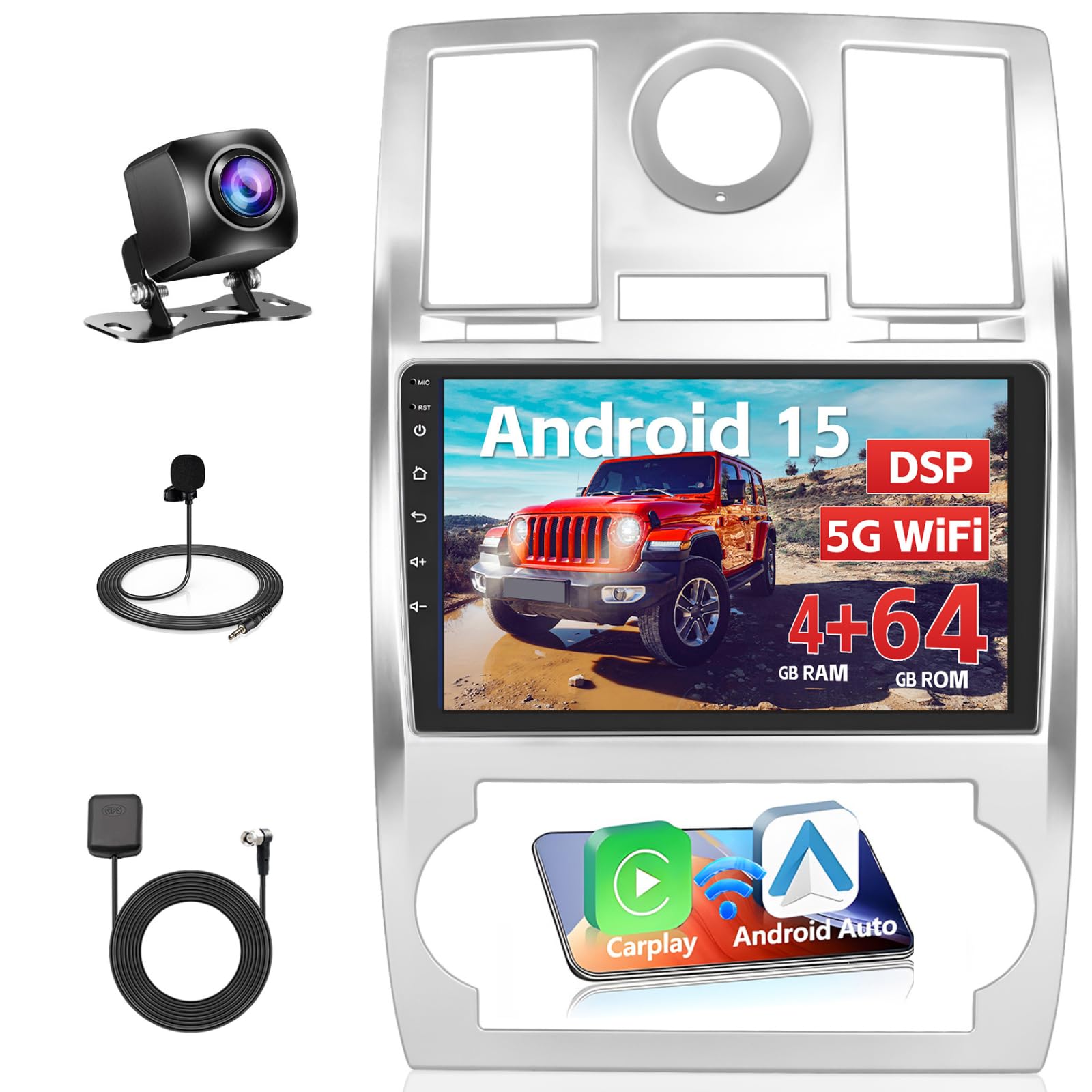 Photo 1 of [DSP 4+64G] Android 15 Car Stereo for Chrysler 300C 2004-2011, Hikity 9'' IPS Touch Screen Radio Wireless Carplay Android Auto Bluetooth Mirror Link GPS 5G WiFi SWC FM/RDS/32EQ Backup Cam+Mic 1280P