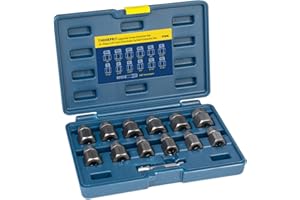THINKPRO 13PCS Screw Extractor Set, Easy Out Bolt Extractor kit with 3/8" Inch Drive Hex-Head, Multi-Spline Rounded Bolt Remover tool for Removing Damaged Studs, Bolts, Screws