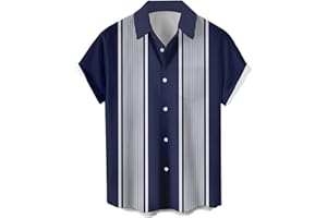 WHO IN SHOP Men's Short Sleeve Button Up Hawaiian Shirt 1950s Vintage Bowling Shirts