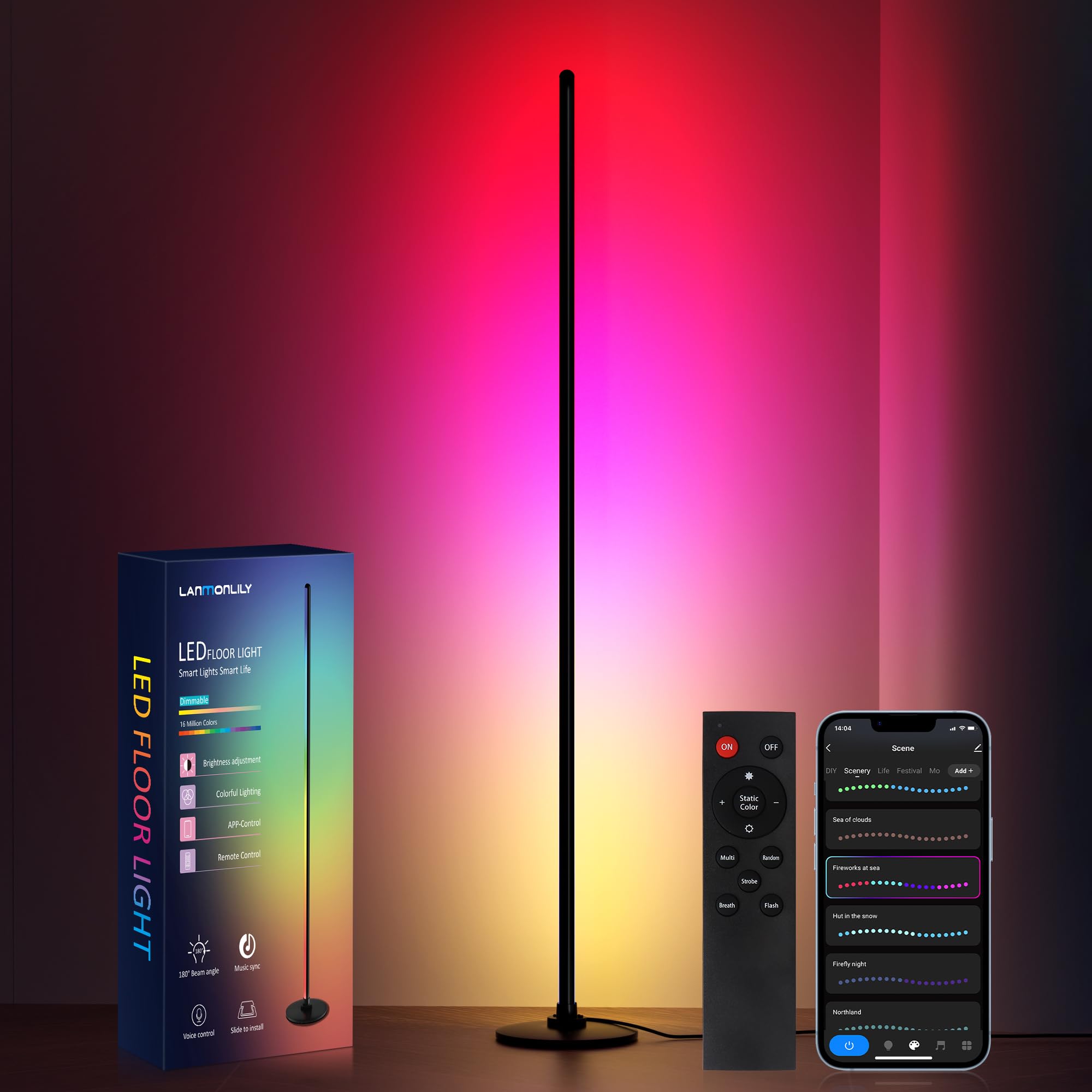 Photo 1 of Lanmonlily LED Floor Lamp, Corner Lamp Compatible with Alexa, Smart Modern Floor Lamp with Music Sync 16 Million Colors & 68+ Scene RGBICW Floor Lamp for Bedroom Living Room and Gaming Rooms