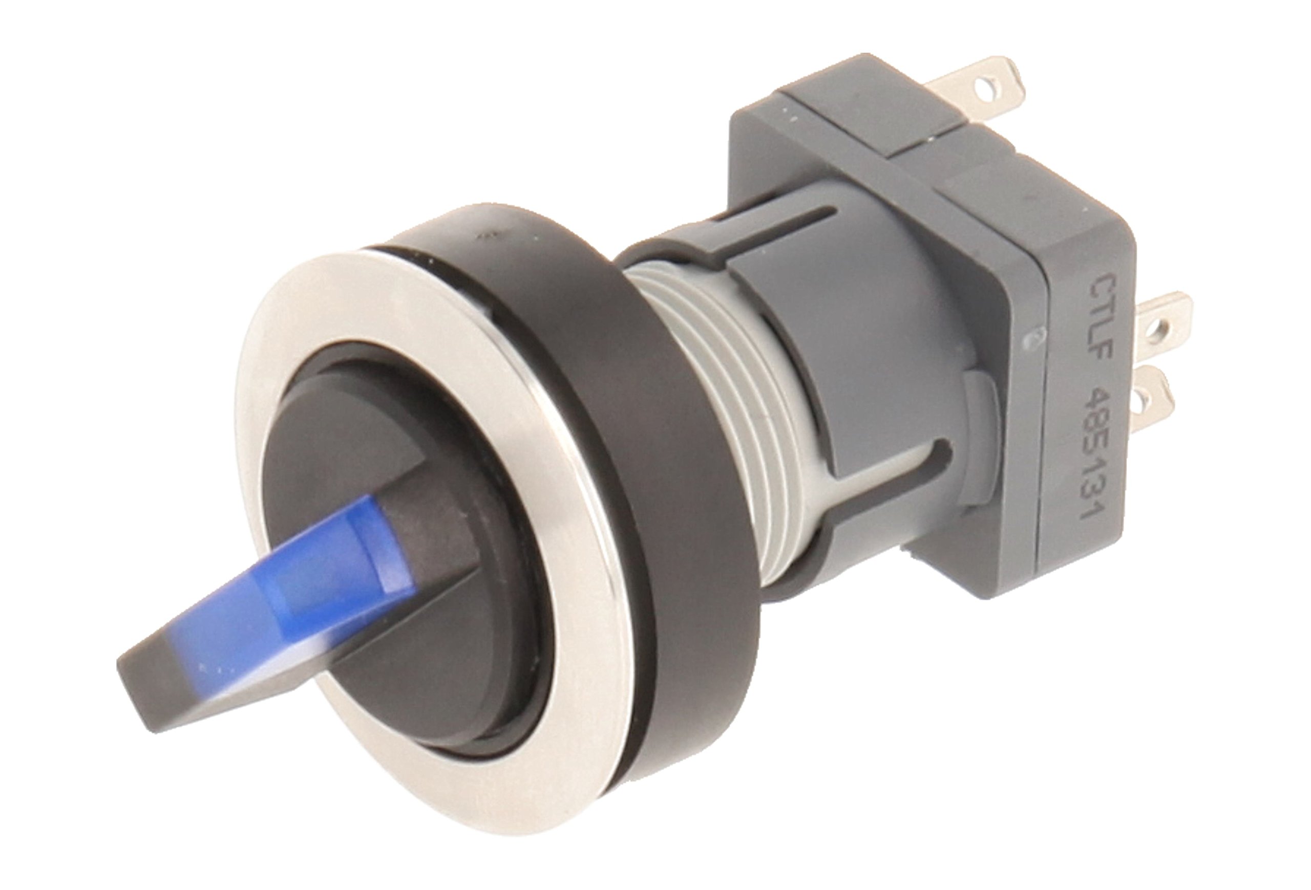 Club Selector, rastend, Stainless Steel, 23.001.282 2 Positions Momentary Contact Transmitter 1 changeover contact with Lamp Socket t5,5 K, LED, 24 V, BLUE