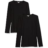 Amazon Essentials Women's Slim-Fit Long Sleeve Rib Knit Crew Neck Top (Available in Plus Size), Pack of 2
