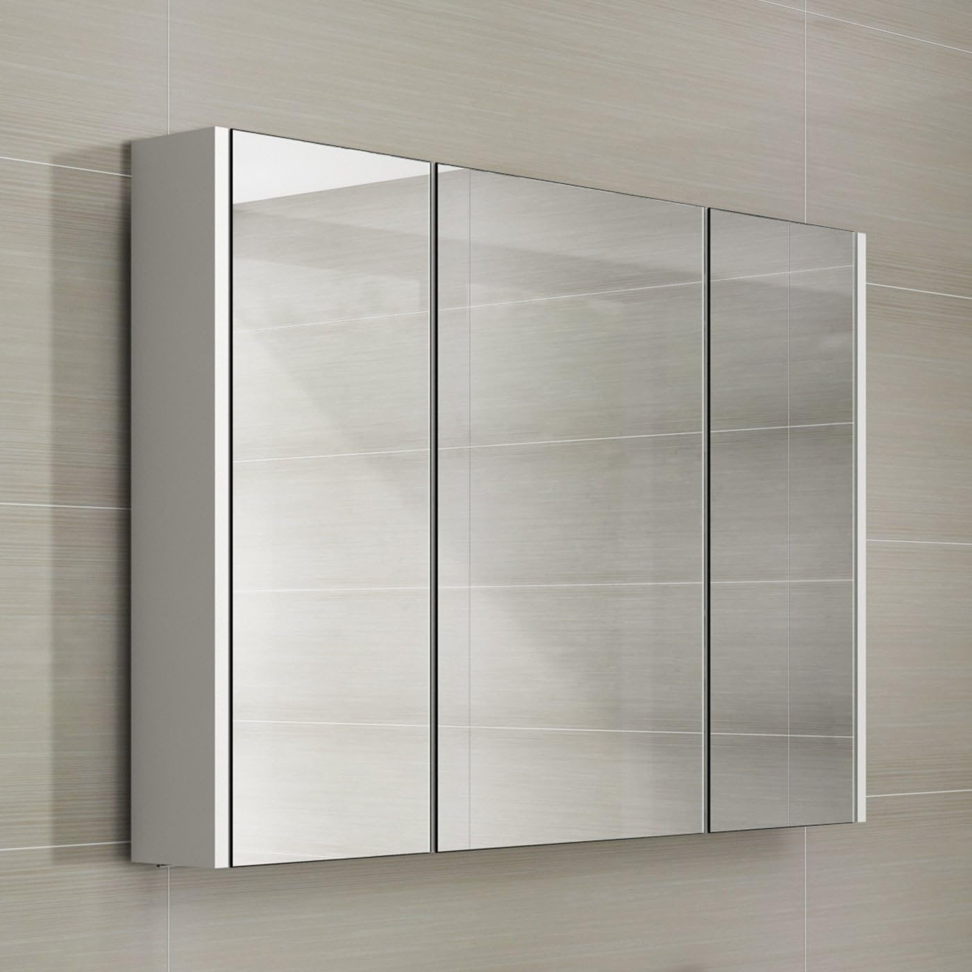 iBathUK Armario de almacenamiento con espejo para el baño, de 3 puertas, 900 mm, color blanco