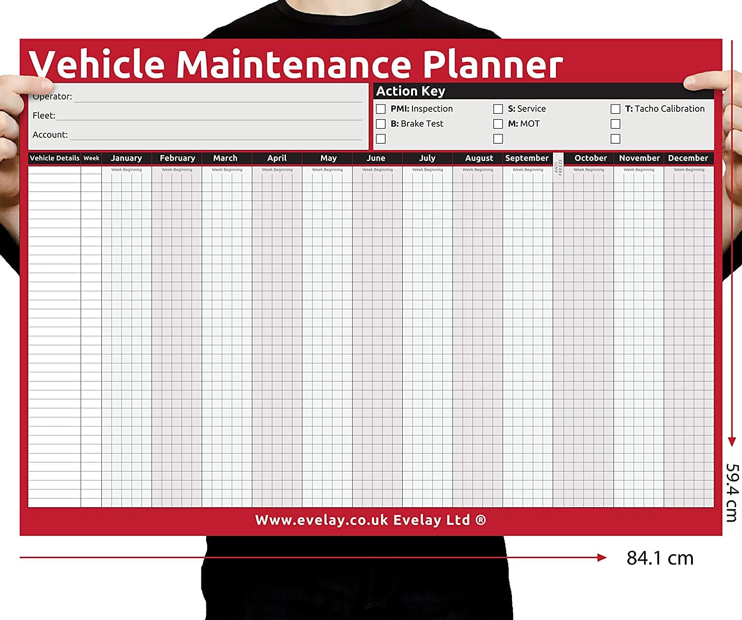 A1 Wall Planner HGV PSV MOT Vehicle Maintenance Size Plannings rolled or folded (84.1x 59.4cm) Un-Dated (A1 HGV Rolled)