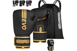 EVO Fitness Matte Black Boxing Gloves Men Women MMA Muay Thai Martial Arts Kick Boxing Sparring Training Fighting Punch Bag Pink Gloves with Hand Wraps