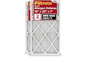Filtrete 10x20x1 AC Furnace Air Filter, MERV 11, MPR 1000, Micro Allergen Defense, 3-Month Pleated 1-Inch Electrostatic Air Cleaning Filter, 2 Pack (Actual Size 9.81x19.81x0.81 in)