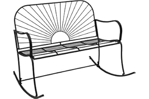 XBrand 44.5" L Iron Sun-Patterned Seat for Two Indoor/Outdoor Rocking Bench, Durable Patio Glider Bench, Black
