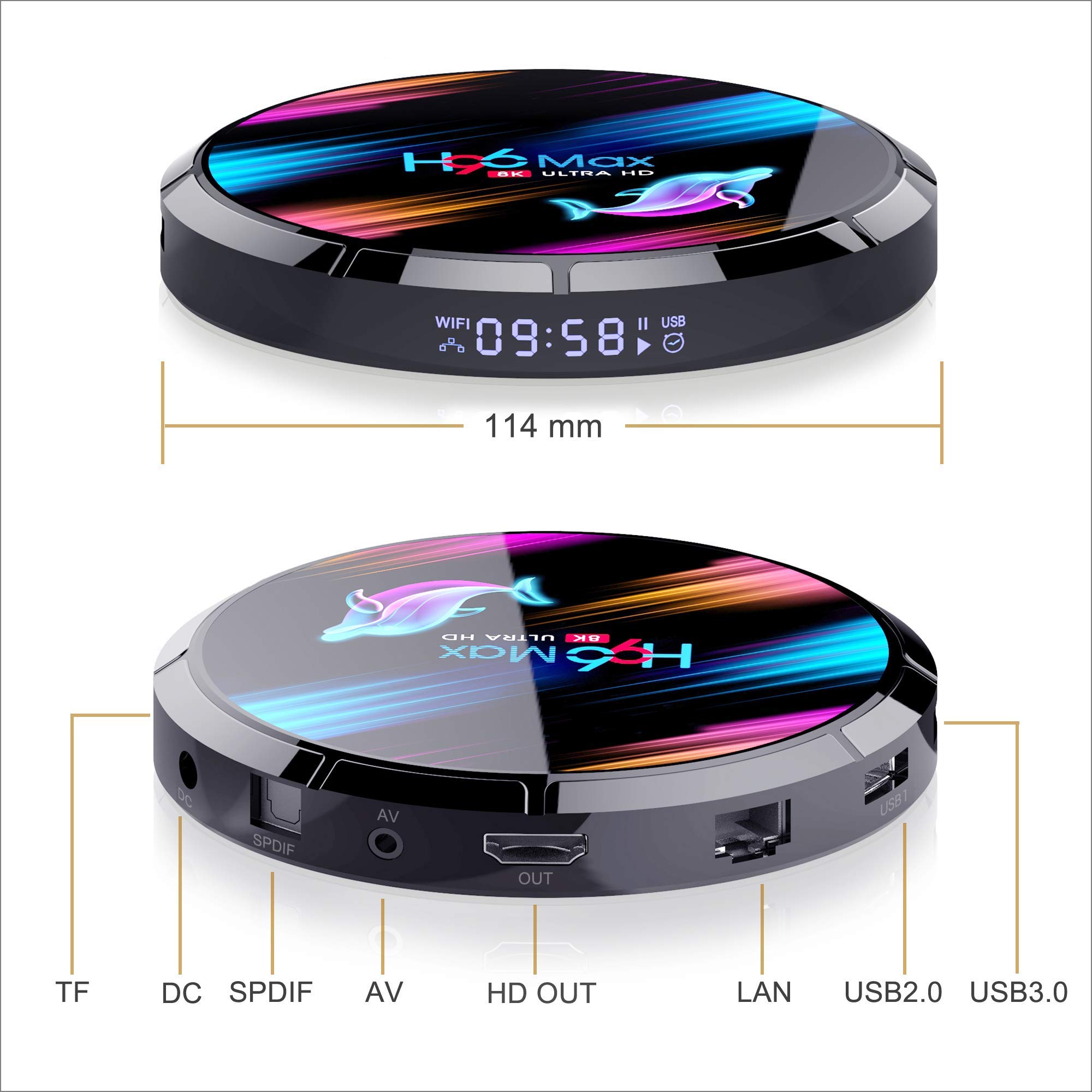 Android 9.0 TV Box Amlogic S905X3 H96 MAX X3 Android TV Box 4GB RAM 64GB ROM Dual-WiFi 2.4GHz/5GHz BT 4.0 Quad Core 64 Bits 3D/8K Full HD/H.265/USB3.0 1000M