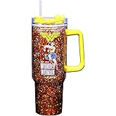 Spoontiques Wonder Woman 40oz Acrylic Travel Mug - Double Wall Acrylic with Sliding Lock Travel Lid and Straw - 11" Tall