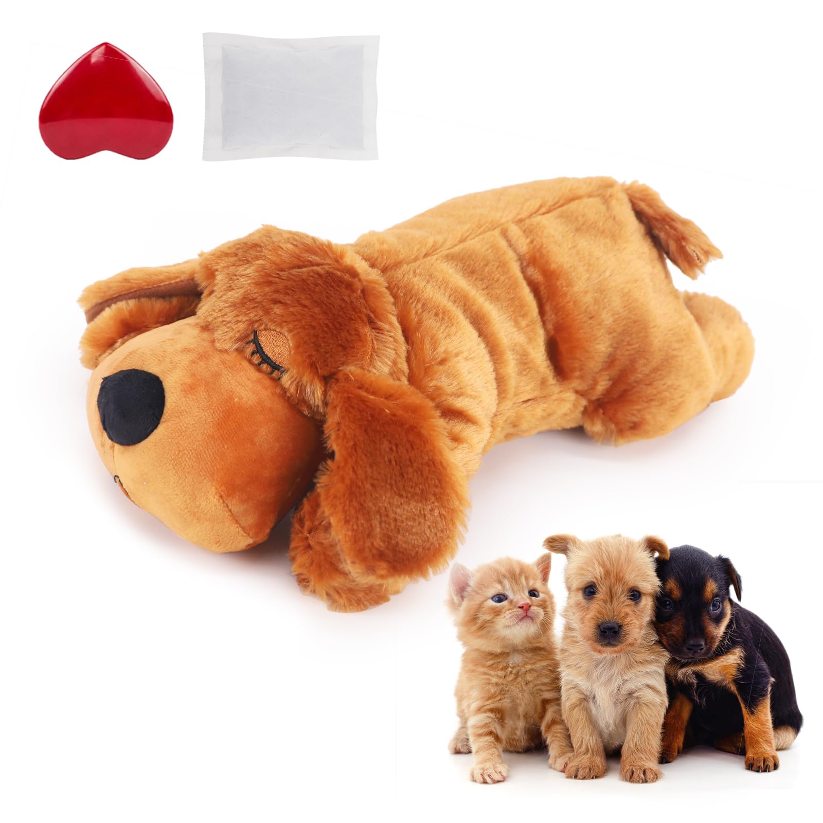 IFOYO Heartbeat Dog Toy, Relieving Dog Anxiety Toy with Calming Heartbeats Sound for Puppies Dogs Cats Separation Anxiety, Puppy Heartbeat Comforter for Behavioral Training (Washable, Brown)