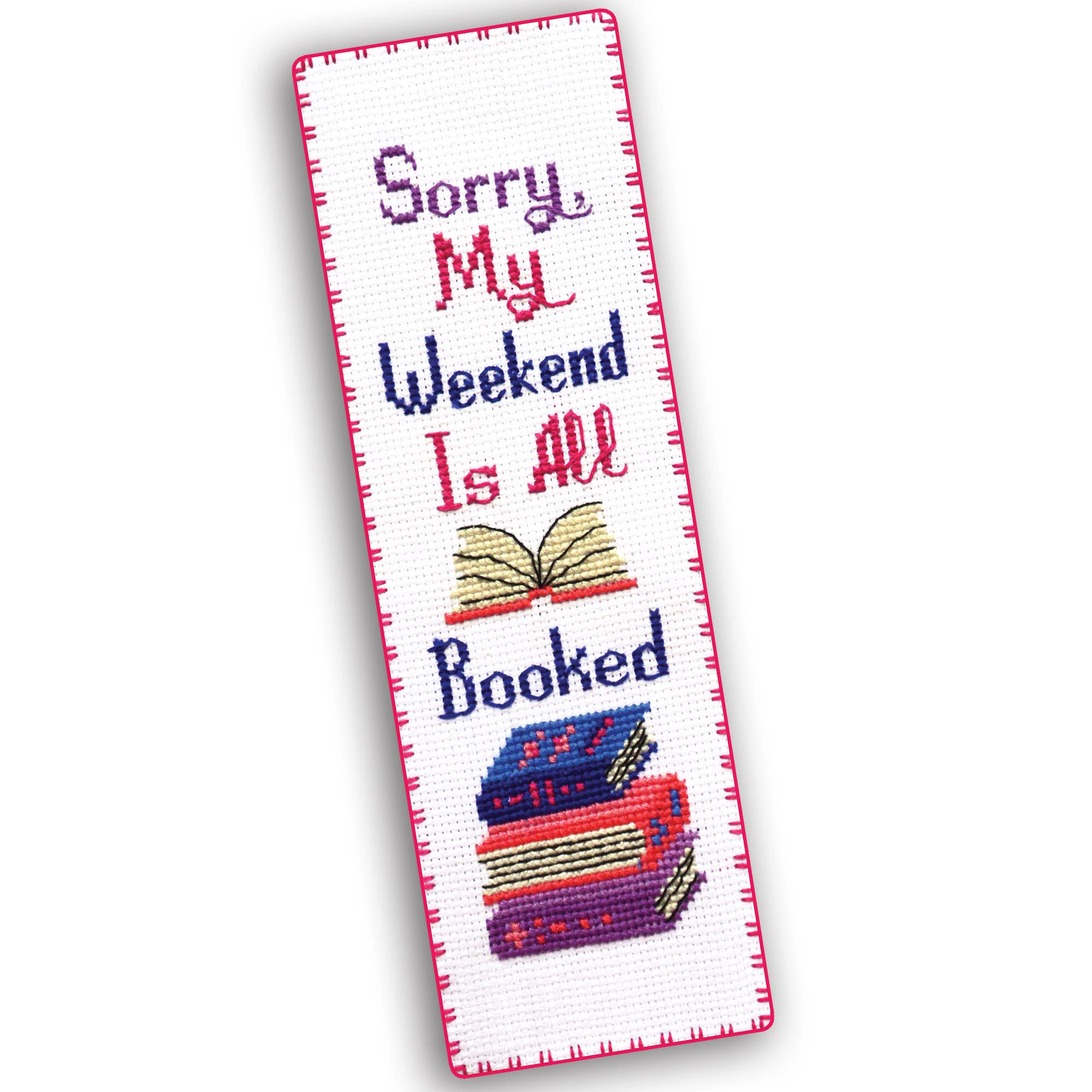 Povitrulya 'All Booked' - Embroidery Set for DIY Bookmark - Counted Cross Stitch Kit for Adults with Paper Pattern, 16 Count Aida Canvas and Pre-Sorted Floss