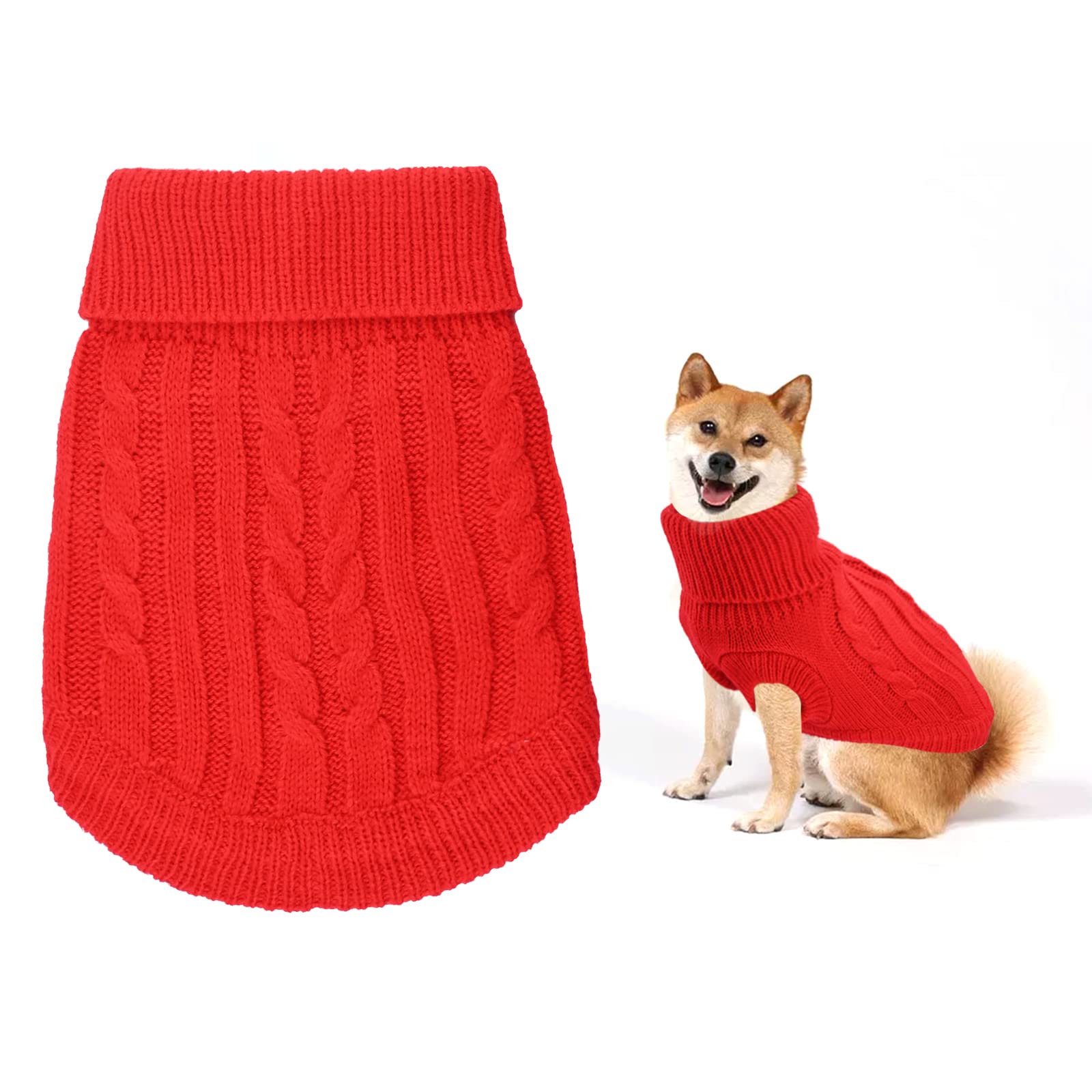 Small Dog Jumper, Warm Puppy Sweater for Winter - Knitted Pullover Soft Turtleneck Clothes Vest for Pet Autumn, Winter Outfit - Welsh Corgi, Yorkshire Terrier, Chihuahua (M, Red)