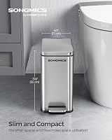SONGMICS Narrow Pedal Bin with Lid, 2.6 Gallons, Slim Steel Trash Can, Silver view 2