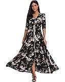 Summer Floral Print Maxi Dress Women Button Up Split Long Flowy Bohemian Beach Party Dresses