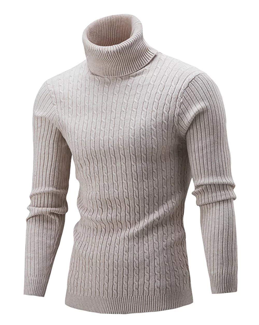 QZH.DUAO Cameinic Men's Casual Slim Fit Turtleneck Pullover Sweaters with Twist Patterned & Long Sleeve T-Shirt